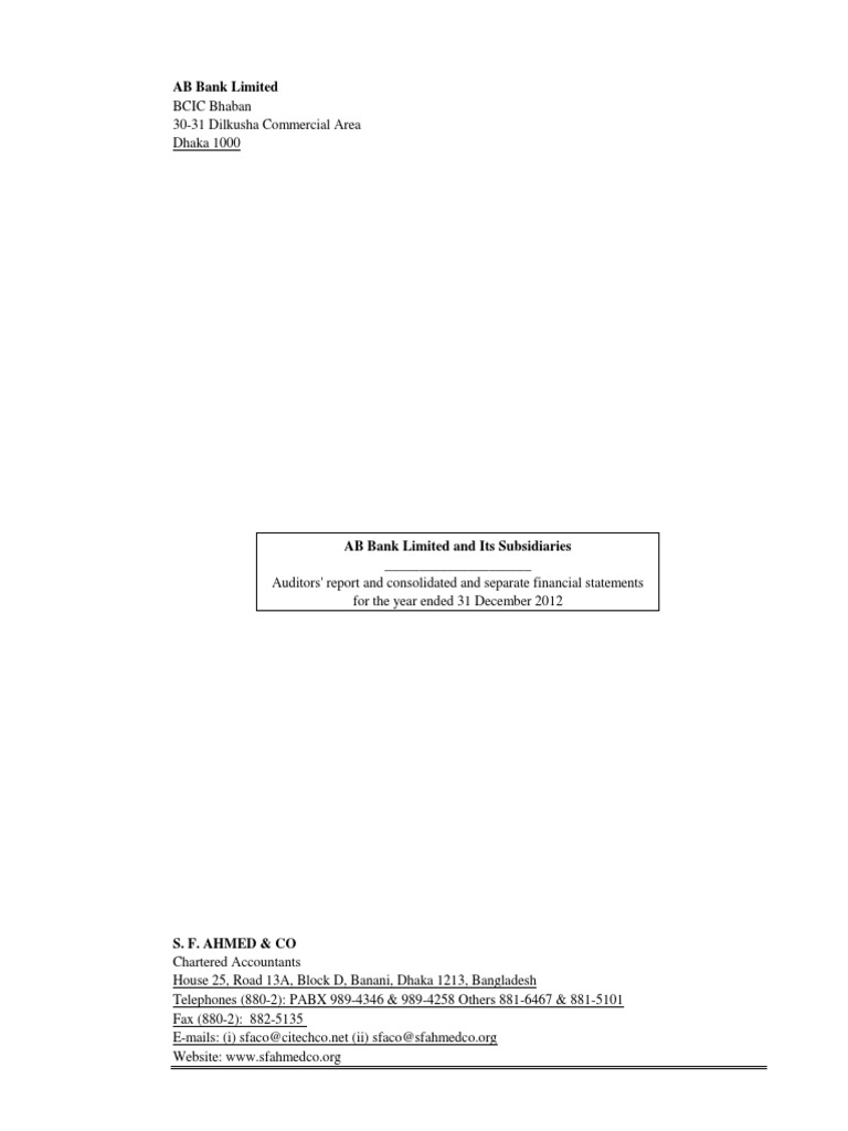 2012AnnualReport AB Bank PDF Audit Financial Statement