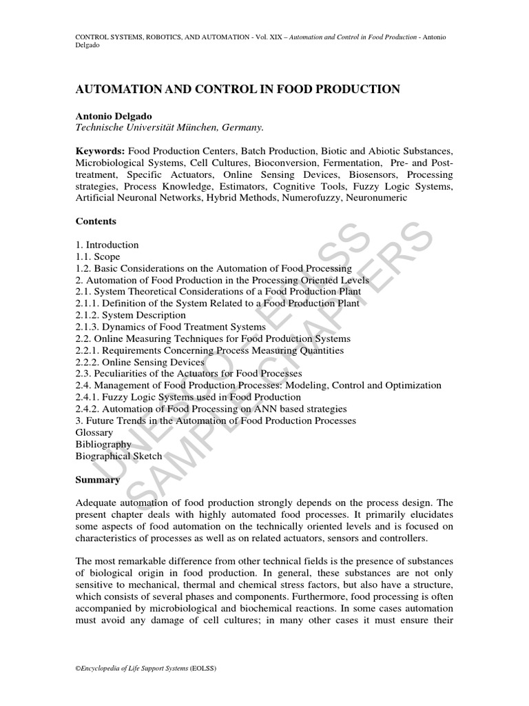 Automation and Control in Food Processing | PDF | Automation | Foods