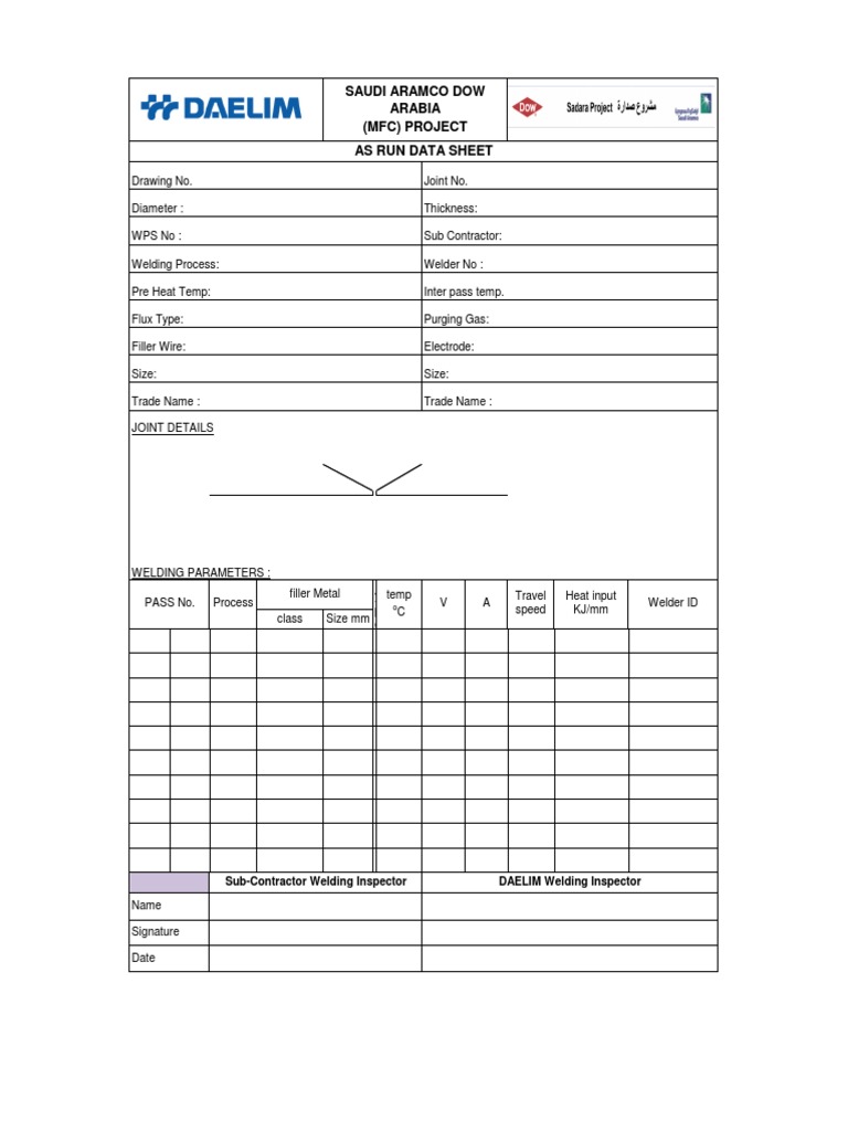 Welding DATA Sheet
