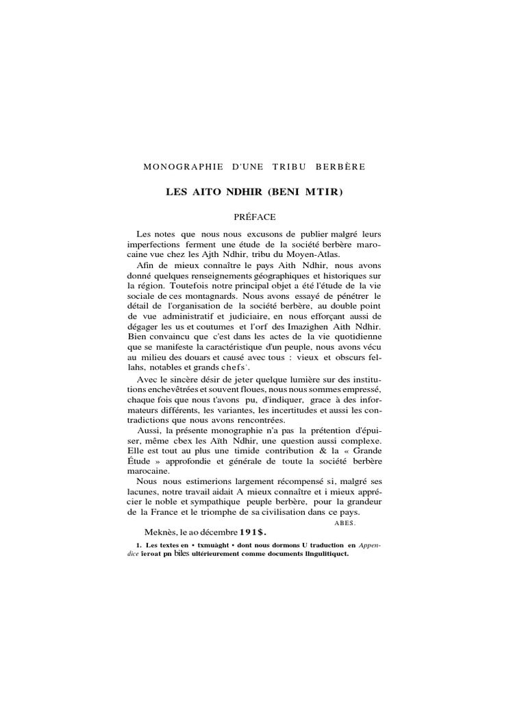France Ioi Concours De Tir à La Corde 1 - ABÈs. - Monographie D'une Tribu Berbère Les Aith Ndhir (Beni M'tir),  (Préface), Volume II - Fascicule 2 Année 1917 P. 149-194 | PDF | Berbères |  Forêt