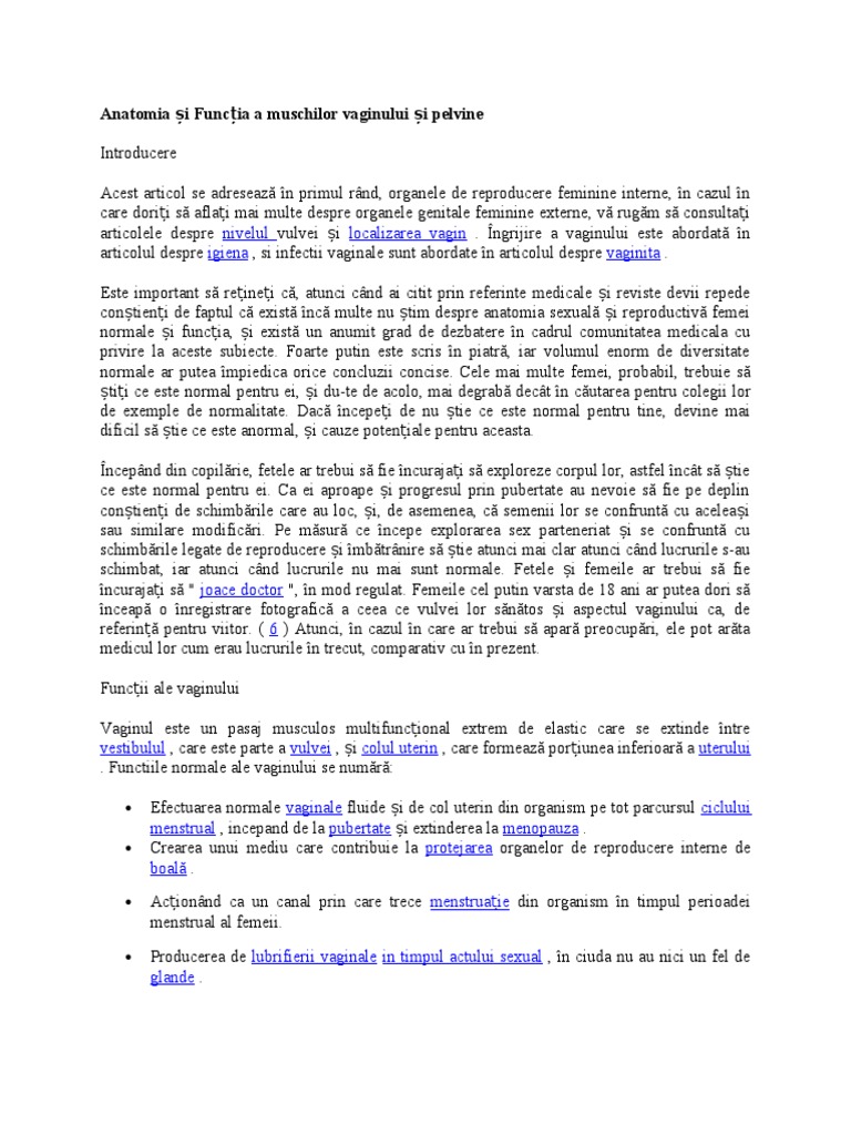 Anatomia Și Funcția A Muschilor Vaginului Și Pelvine | PDF