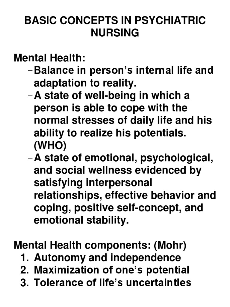 Basic Concepts in Psychiatric Nursing | PDF | Psychiatric And Mental ...