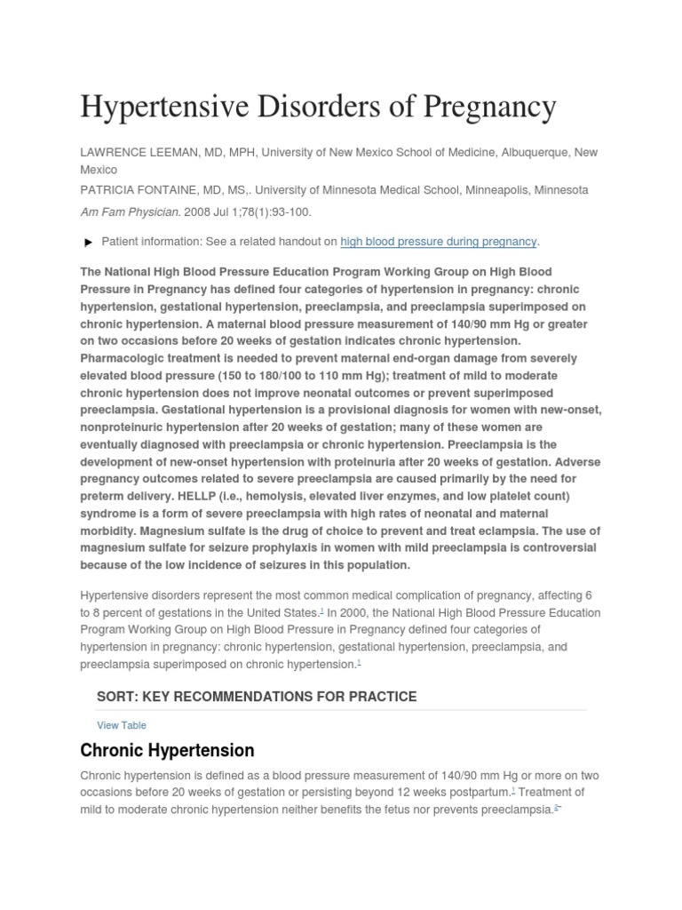 Hypertensive Disorders in Pregnancy | PDF | Hypertension | Maternal Health