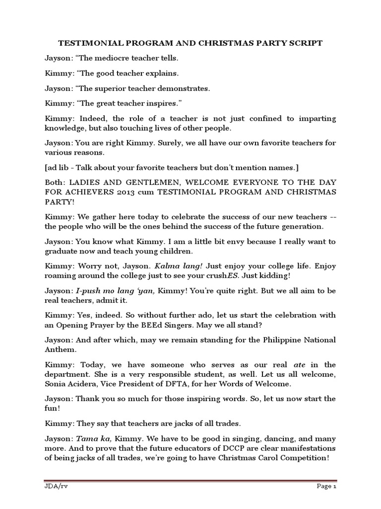 biography a retirement write to how Testimonial Program  Party  Christmas Leisure and Script