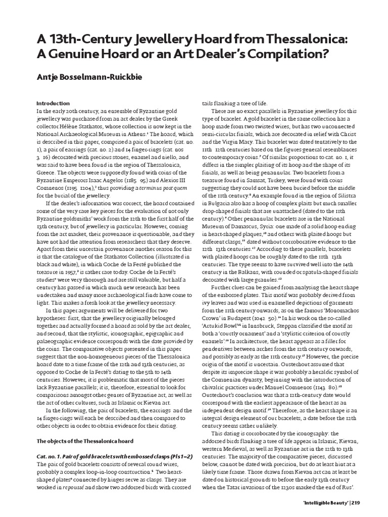 Byzantine Jewellery Hoard Analysis PDF Jewellery Byzantine Empire