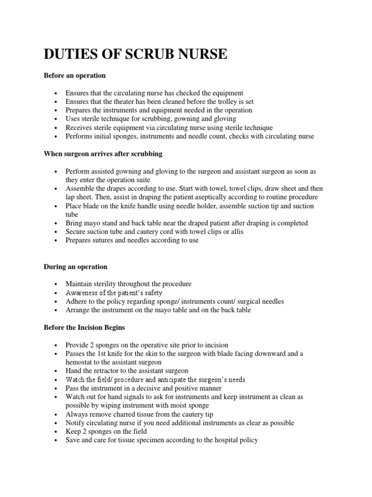 Scrub and circulating nurses duties pdf surgical suture surgery