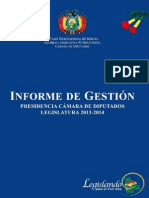 Cámara de Diputados de Bolivia. informe de gestión 2013 - 2014
