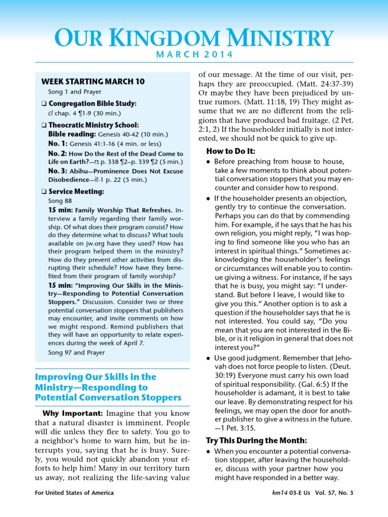 March 2014 Our Kingdom Ministry | PDF | Religious Texts