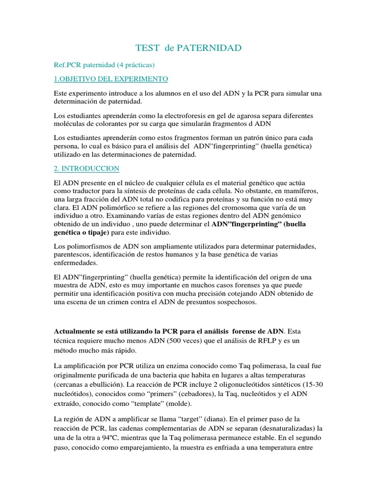 Test De Paternidad Pdf Reacción En Cadena De La Polimerasa
