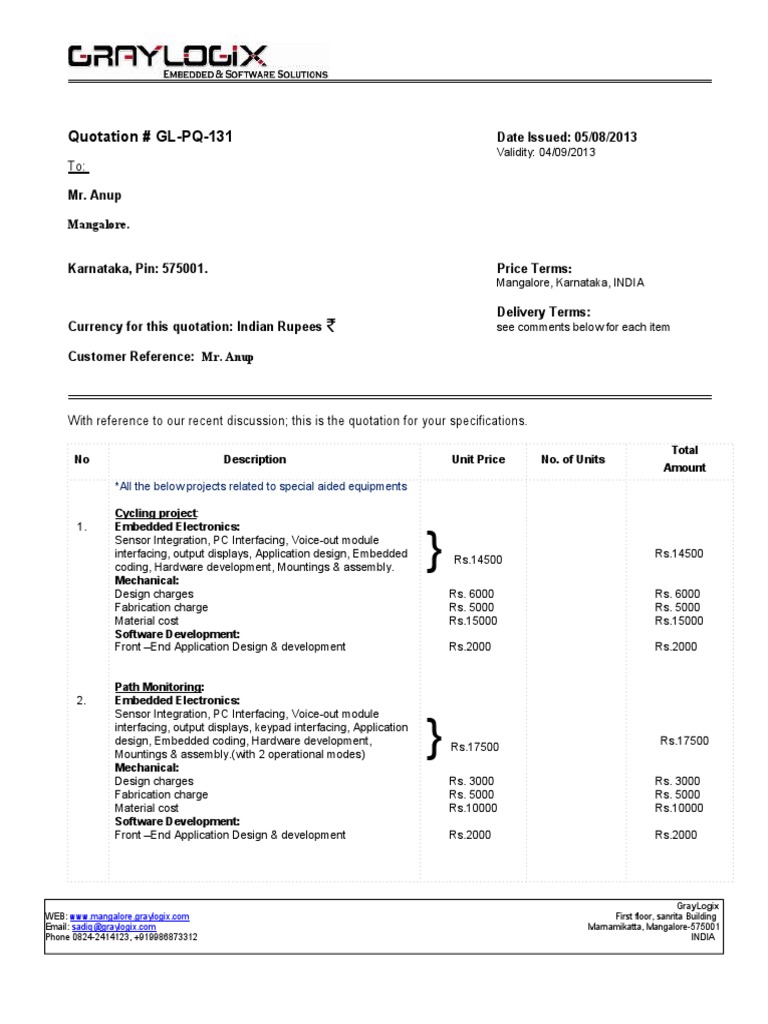Quotation for Embedded Electronics Projects | PDF