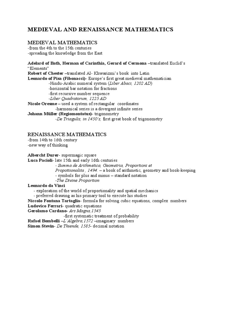 Renaissance Mathematics Overview | PDF