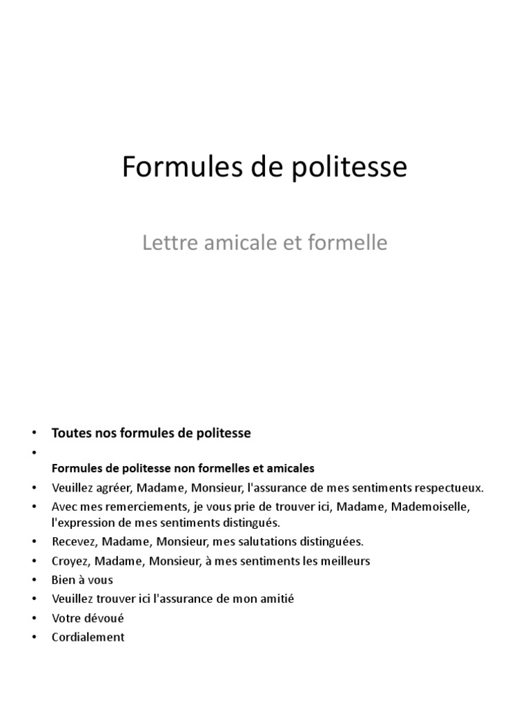 Formules de Politesse Droit d