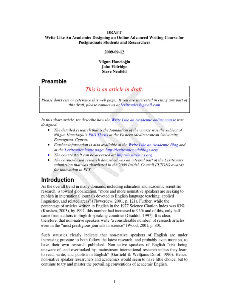 Write Like An Academic: Designing An Online Advanced Writing Course For ...