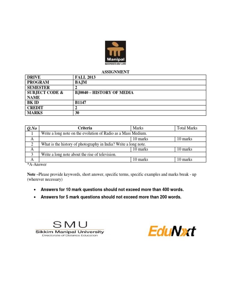 History of Media Assignment Guide | PDF