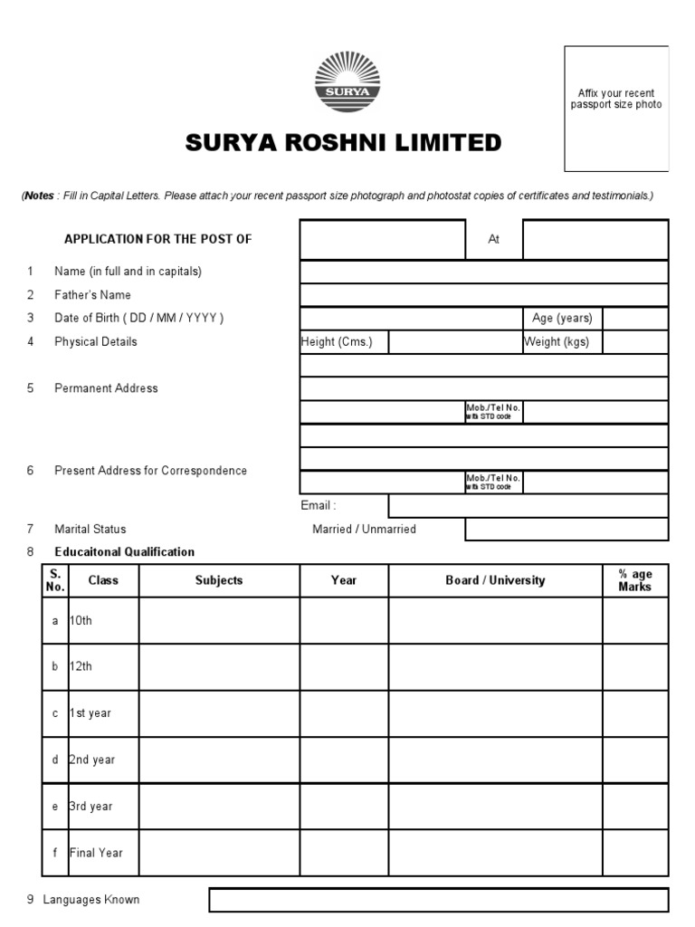 Biodata Format In Excel 