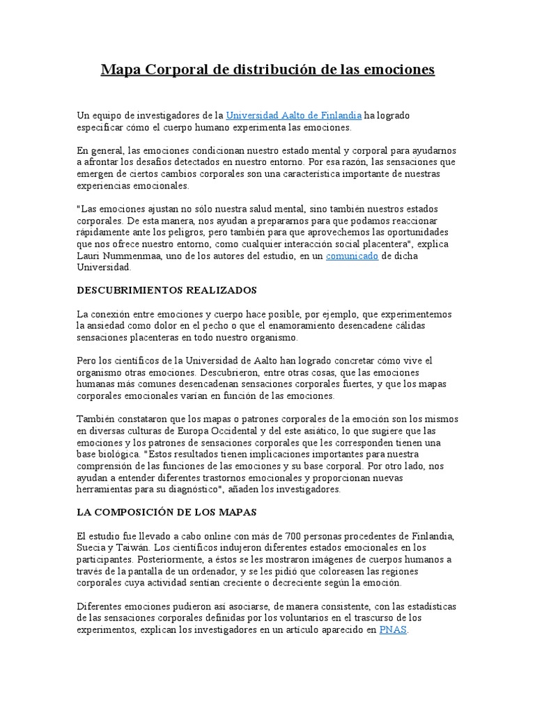Mapa Corporal de Distribución de Las Emociones | PDF | Las emociones ...