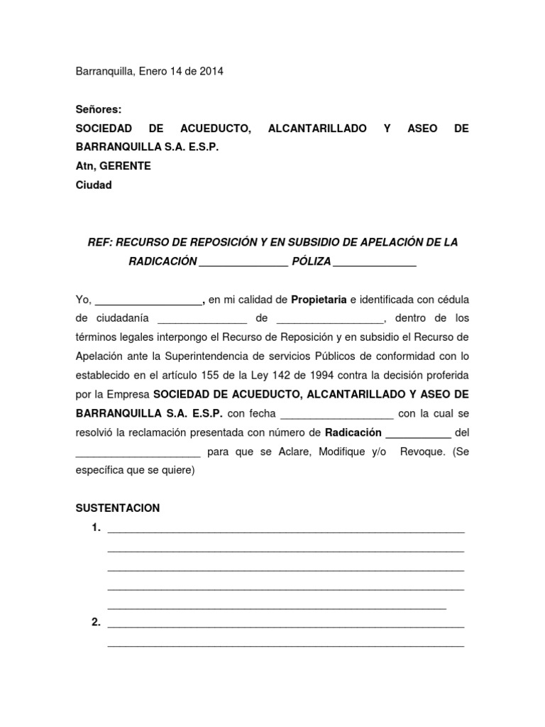 RECURSO DE REPOSICIÓN CON SUBSIDIO DE APELACIÓN ANTE 