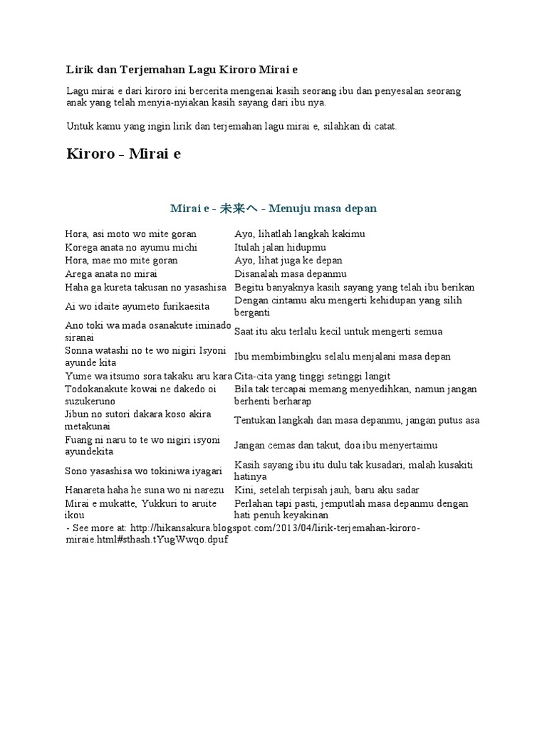Download Lagu Kiroro Mirae Original Mp3
