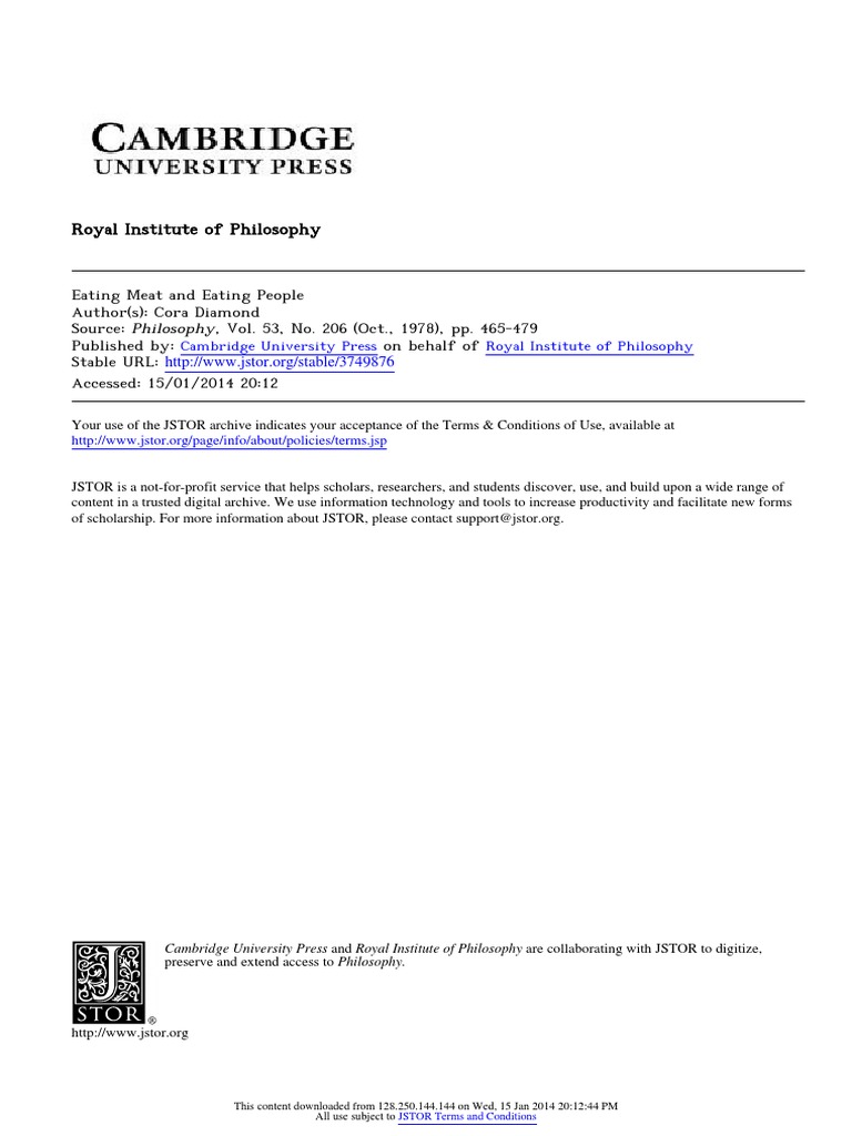 Diamond Eating Meat and Eating People PDF Utilitarianism Morality