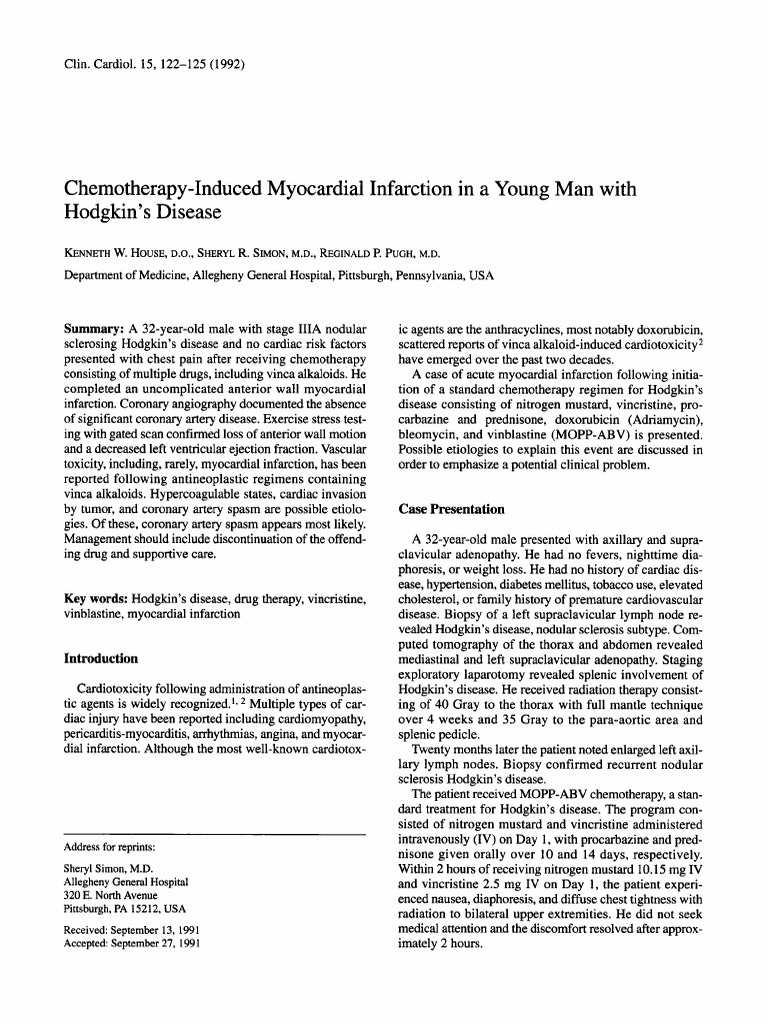 Vinca Alkaloids Chemotherapy Myocardial Infarction