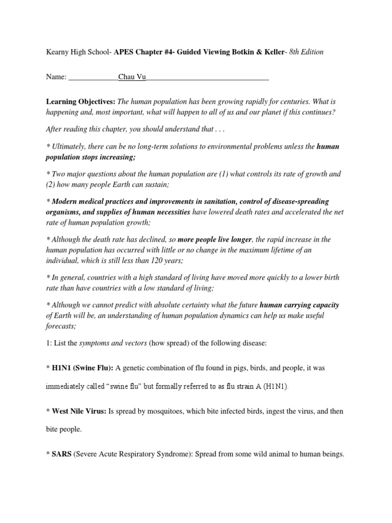 Chapter 4 - The Human Population The Environment - Guided Reading | PDF ...