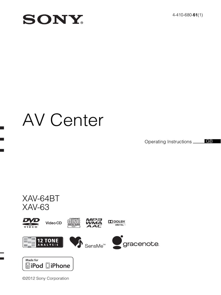Sony XAV63 Manual PDF Compact Disc Dvd