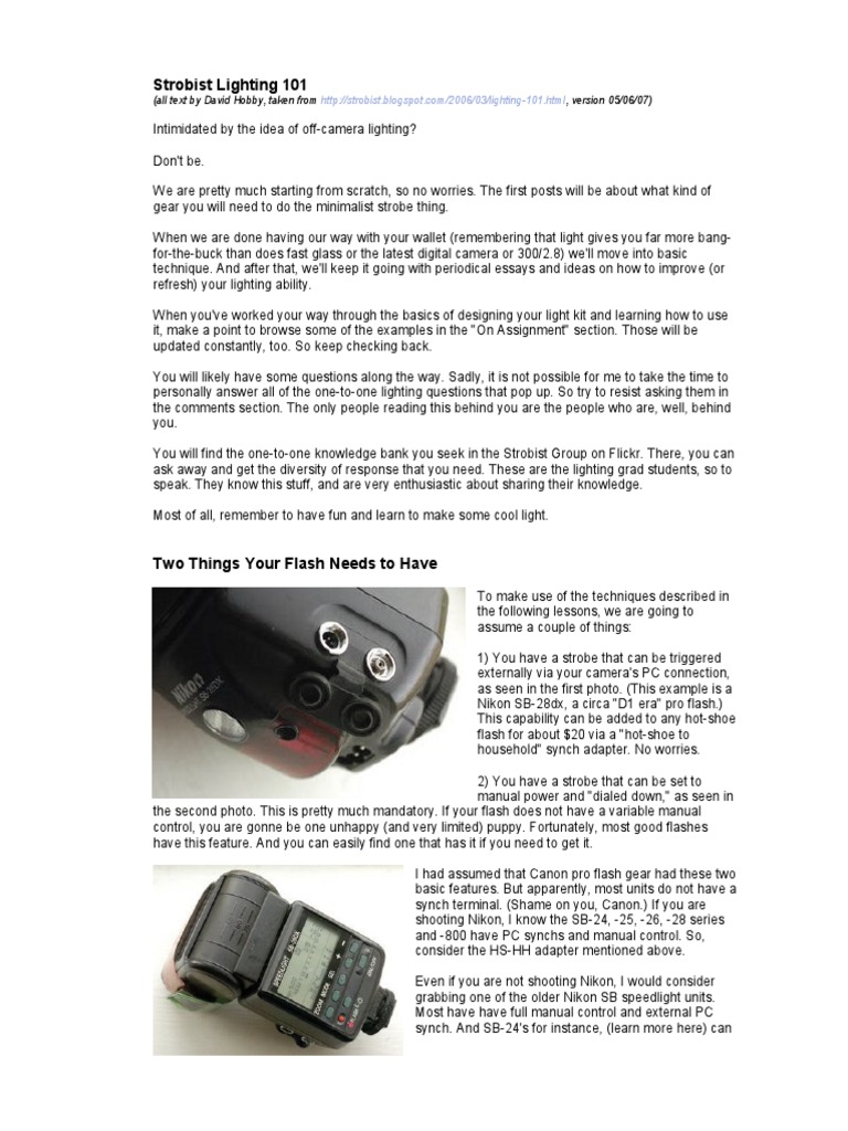 Strobist Lighting 101 Guide | PDF