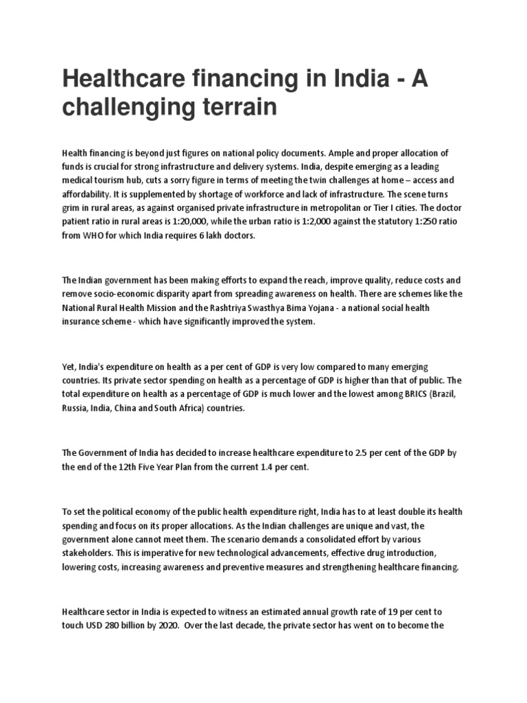 Healthcare Financing Challenges in India | PDF | Health Care ...