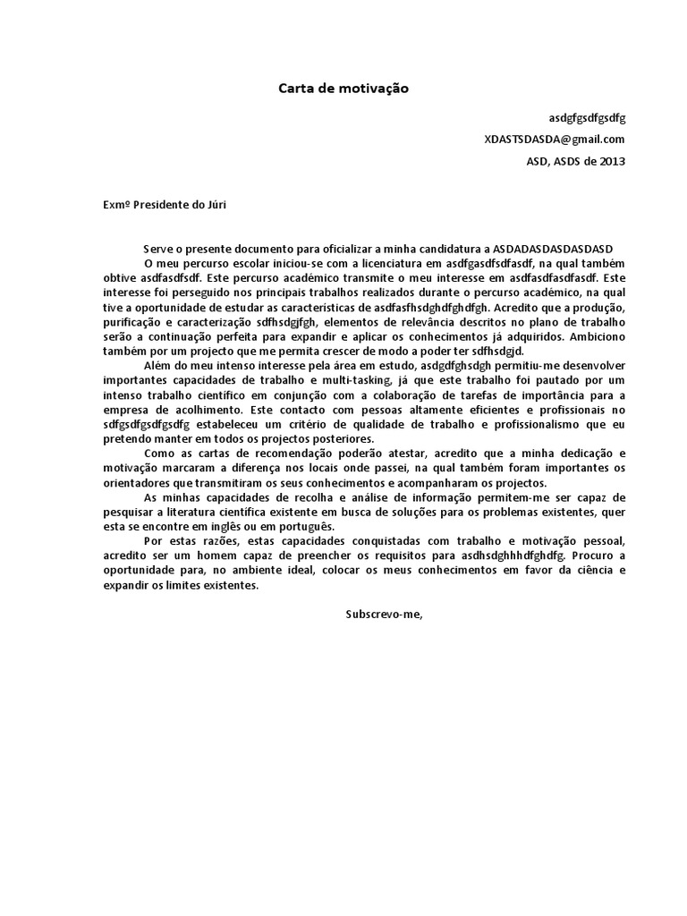 Carta De MotivaÃ§Ã£o Exemplo Pdf  House MY d