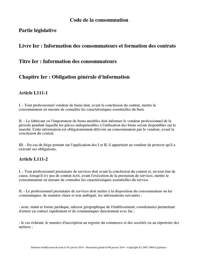 Article L216 1 Du Code De La Consommation Code de La Consommation - France | PDF | Assurance | Chocolat