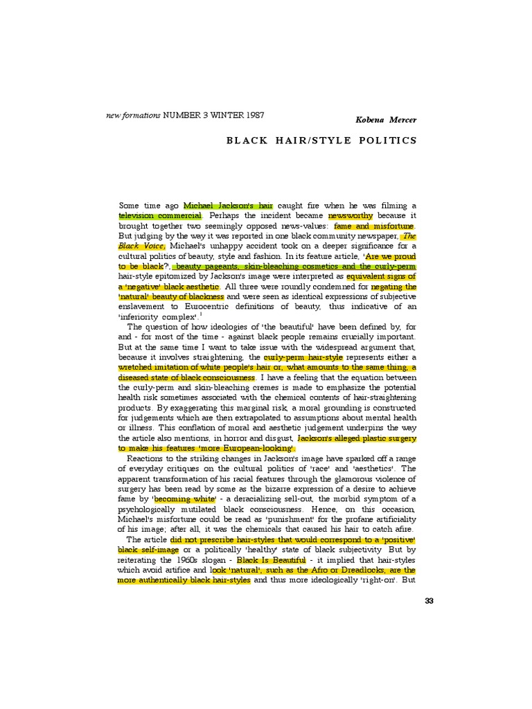 'Black Hair' by Mercer | PDF | Hair | Racism