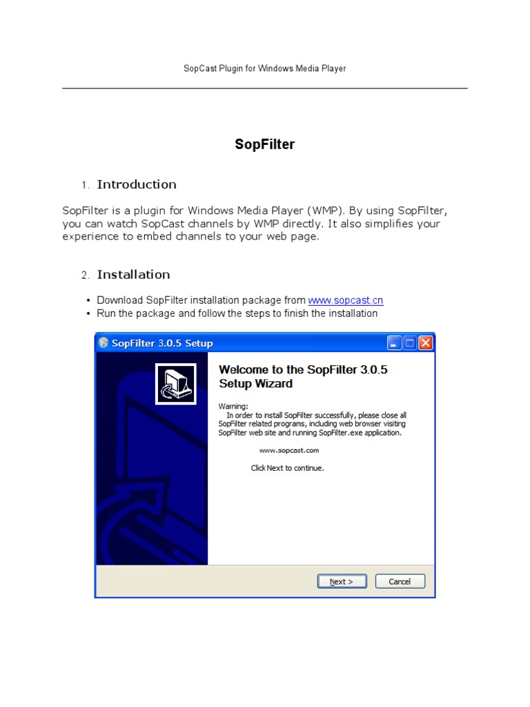 SopCast Filter For Windows Media Player | PDF