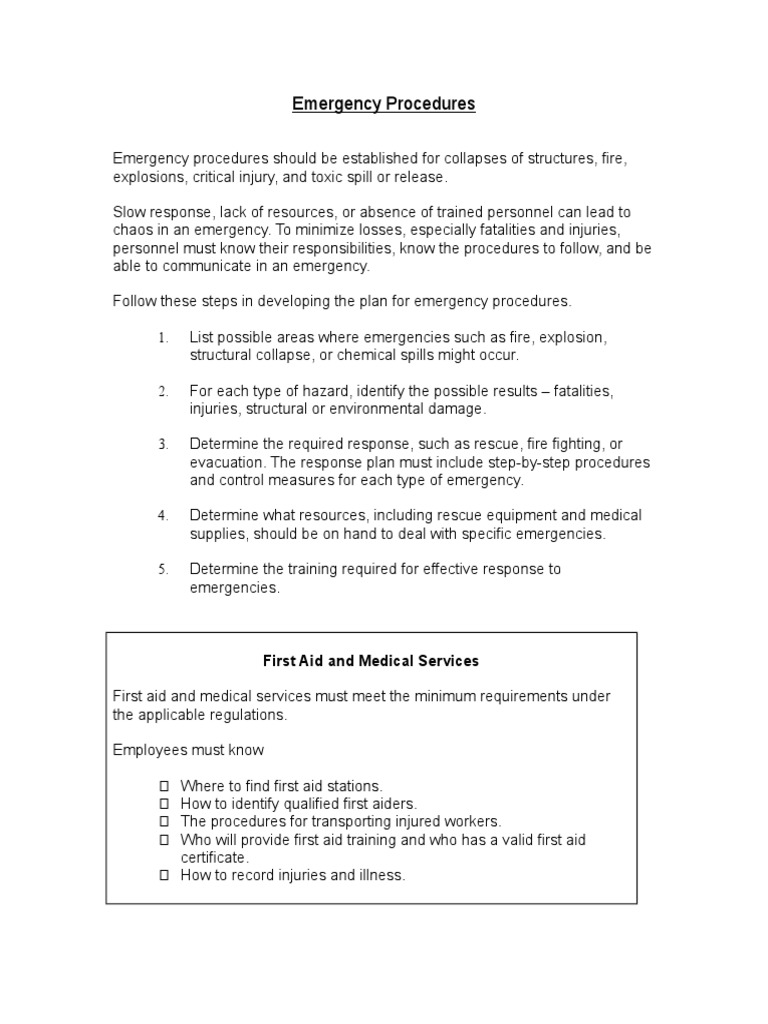 Emergency Procedures: First Aid and Medical Services | PDF | Self ...
