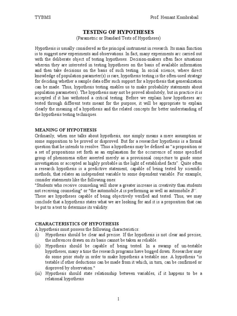Hypothesis Testing Research Methodology PDF Statistical Hypothesis Testing Hypothesis