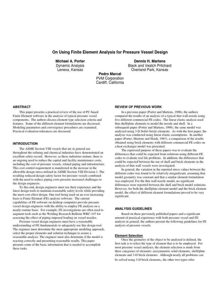 Finite Element Analysis For Pressure Vessel Design - by - Michel | PDF ...
