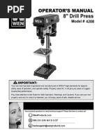 4208 8 Inch Drill Press Manual