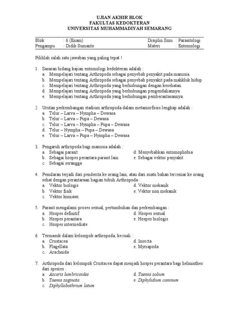 Ujian Blok Fk Parasit Didik