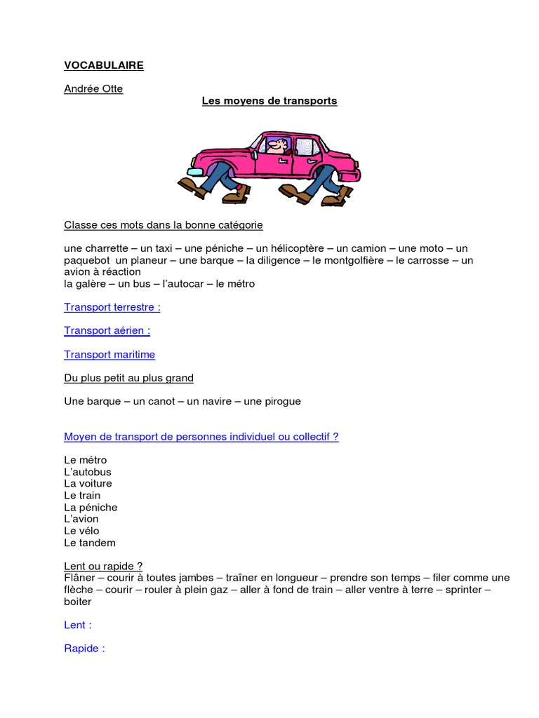 Vocabulaire des moyens de transport | PDF