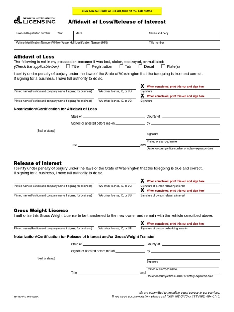 Affidavit of Lost Tabs | Driver's License | Notary Public