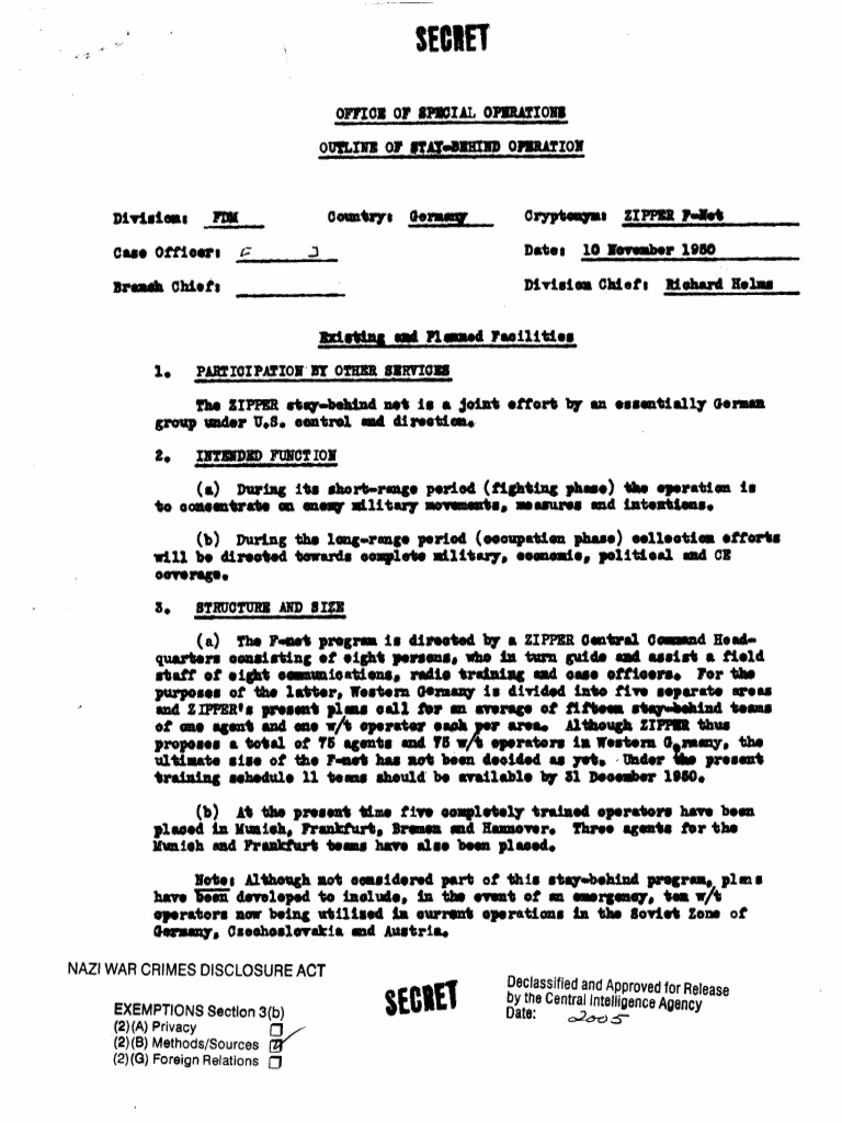 Declassified CIA File - Office of Special Operations - Outline of ...