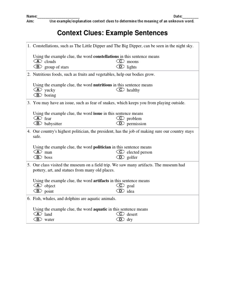Context Clues Unit-Example - Explanation | PDF | Nature
