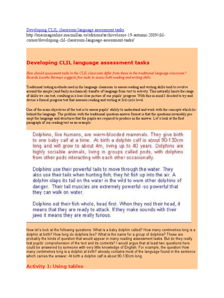 Developing CLIL Classroom Language Assessment Tasks | PDF