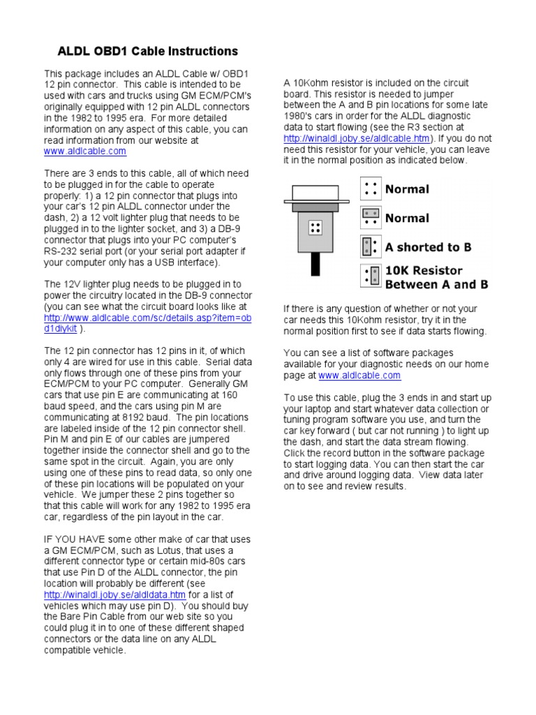ALDL OBD1 Cable Setup Instructions | PDF | Electrical Connector ...