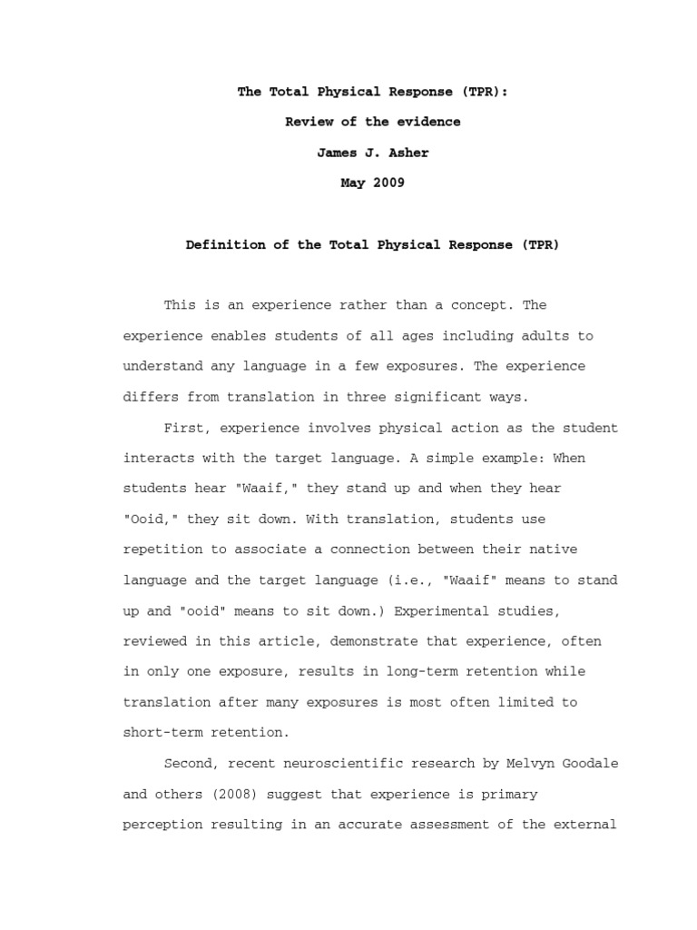 Total Physical Response: Language Learning Insights | PDF | Cognitive ...