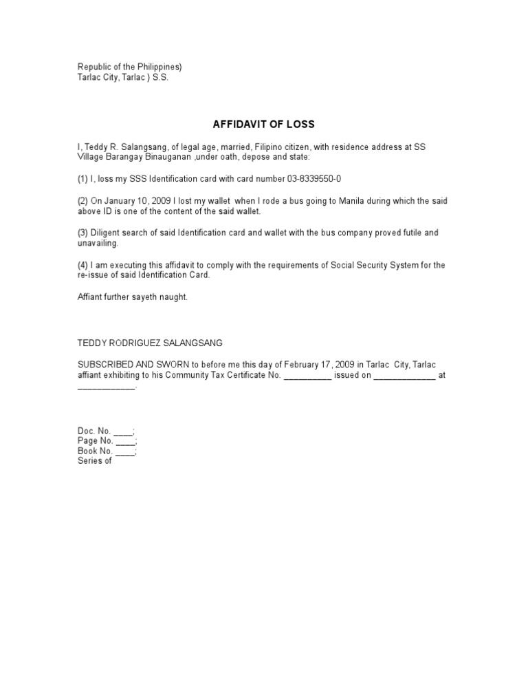 Affidavit of Loss