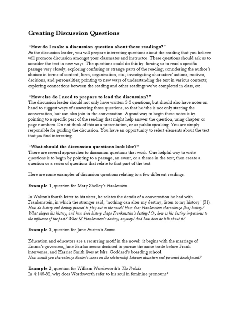 Creating Discussion Questions  PDF  Conversation  Emma (Novel)