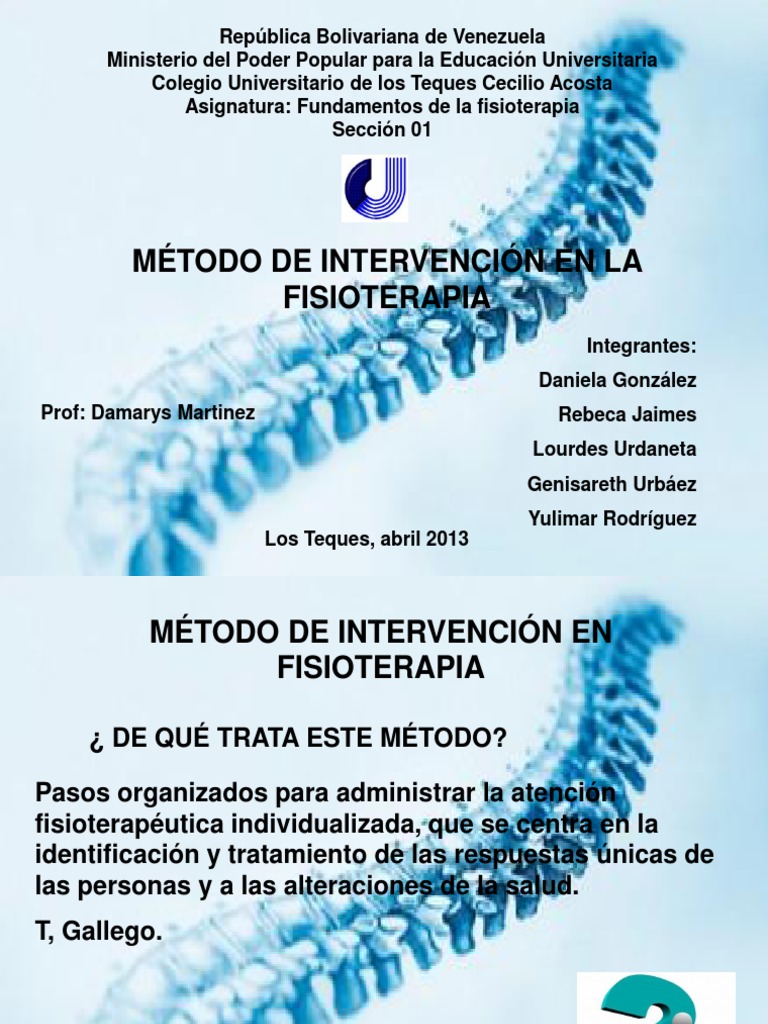 MÉTODO DE INTERVENCIÓN EN LA FISIOTERAPIA Evaluación