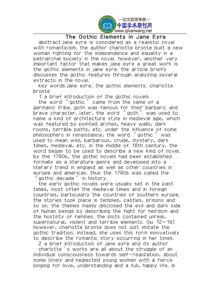 The Gothic Elements in Jane Eyre PDF Gothic Fiction Jane Eyre