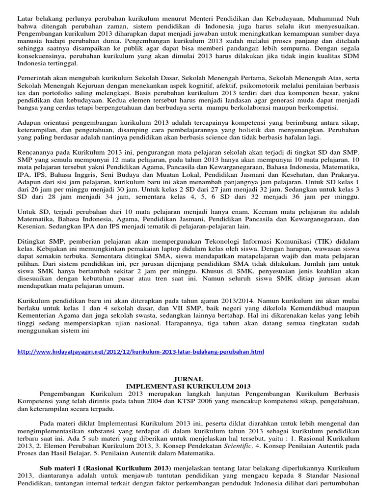 Latar Belakang Kurikulum 2013