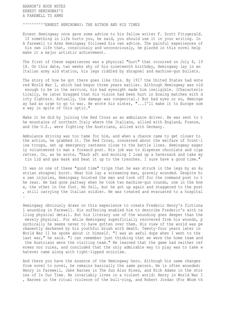 A Farewell To Arms PDF Ernest Hemingway Narration
